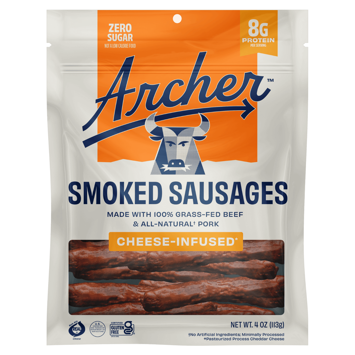 Archer 4oz Cheese Infused Smoked Sausages front of pack
