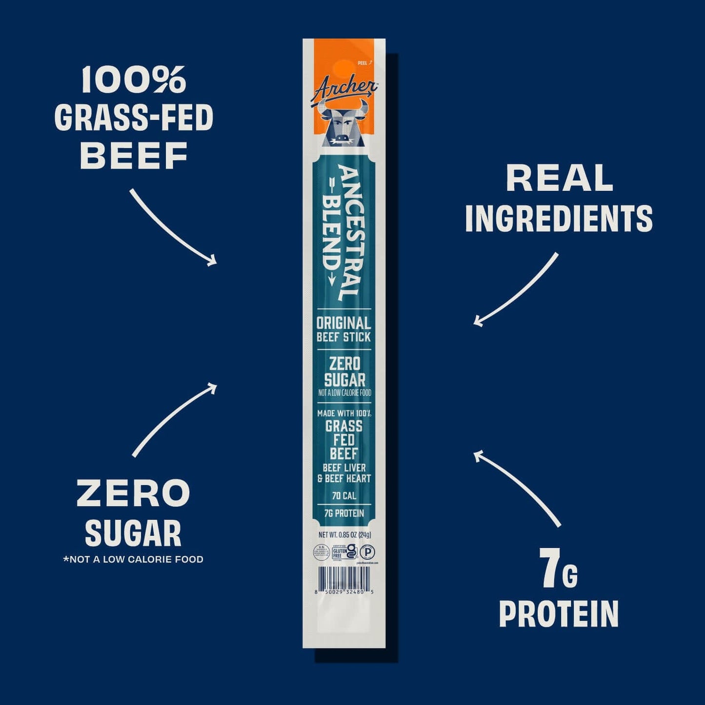 Archer Original Ancestral Beef Stick package with featured benefits