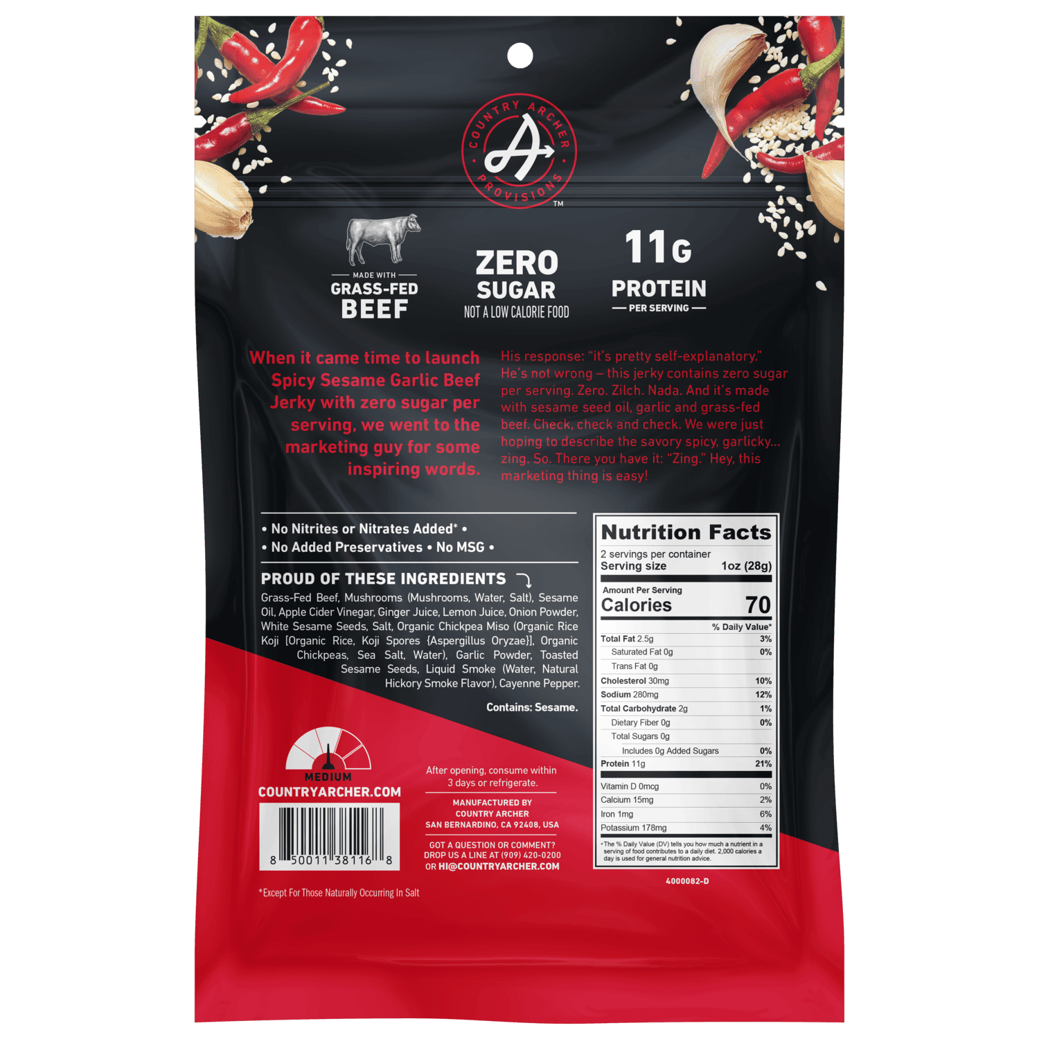 Zero Sugar Spicy Sesame Garlic Beef Jerky