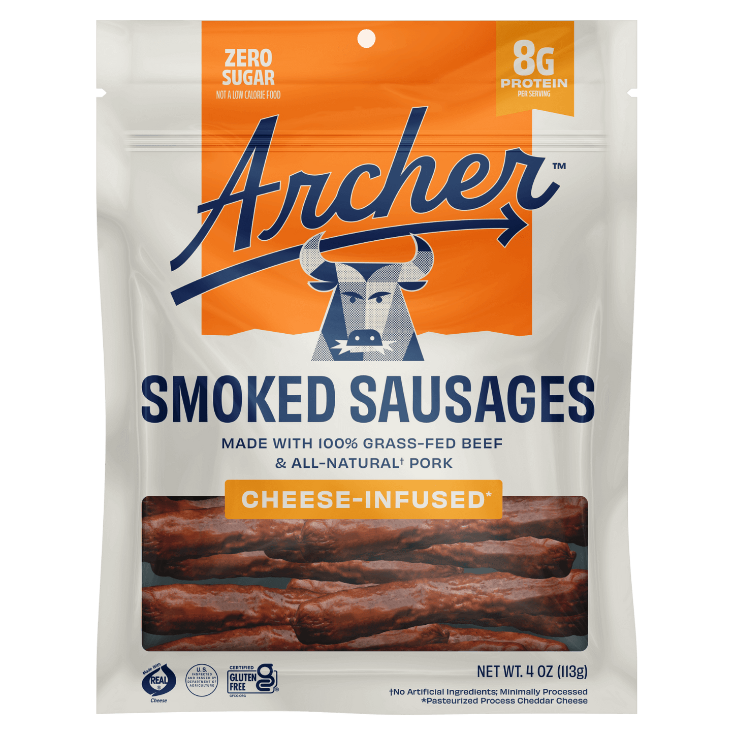 Archer 4oz Cheese Infused Smoked Sausages front of pack