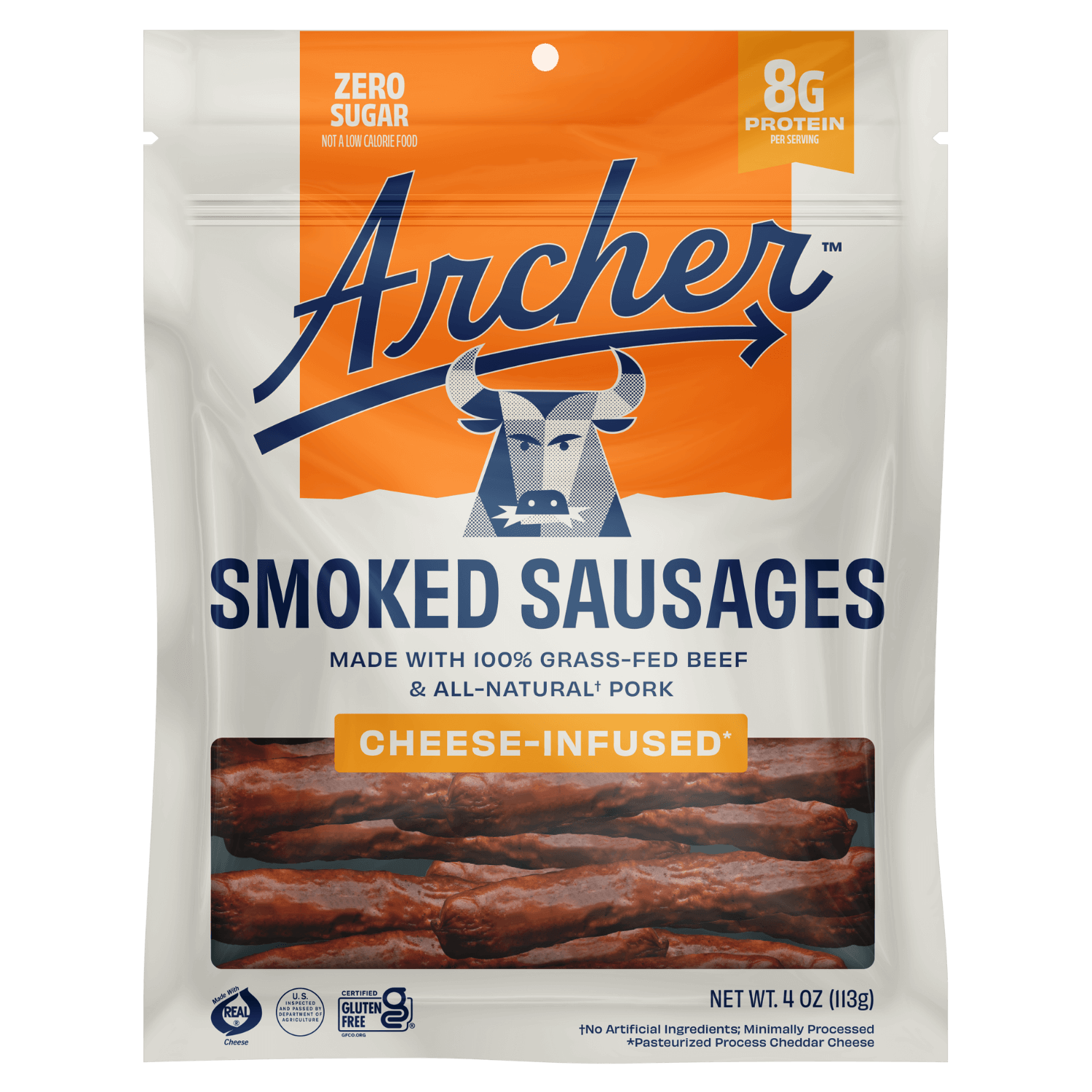 Archer 4oz Cheese Infused Smoked Sausages front of pack