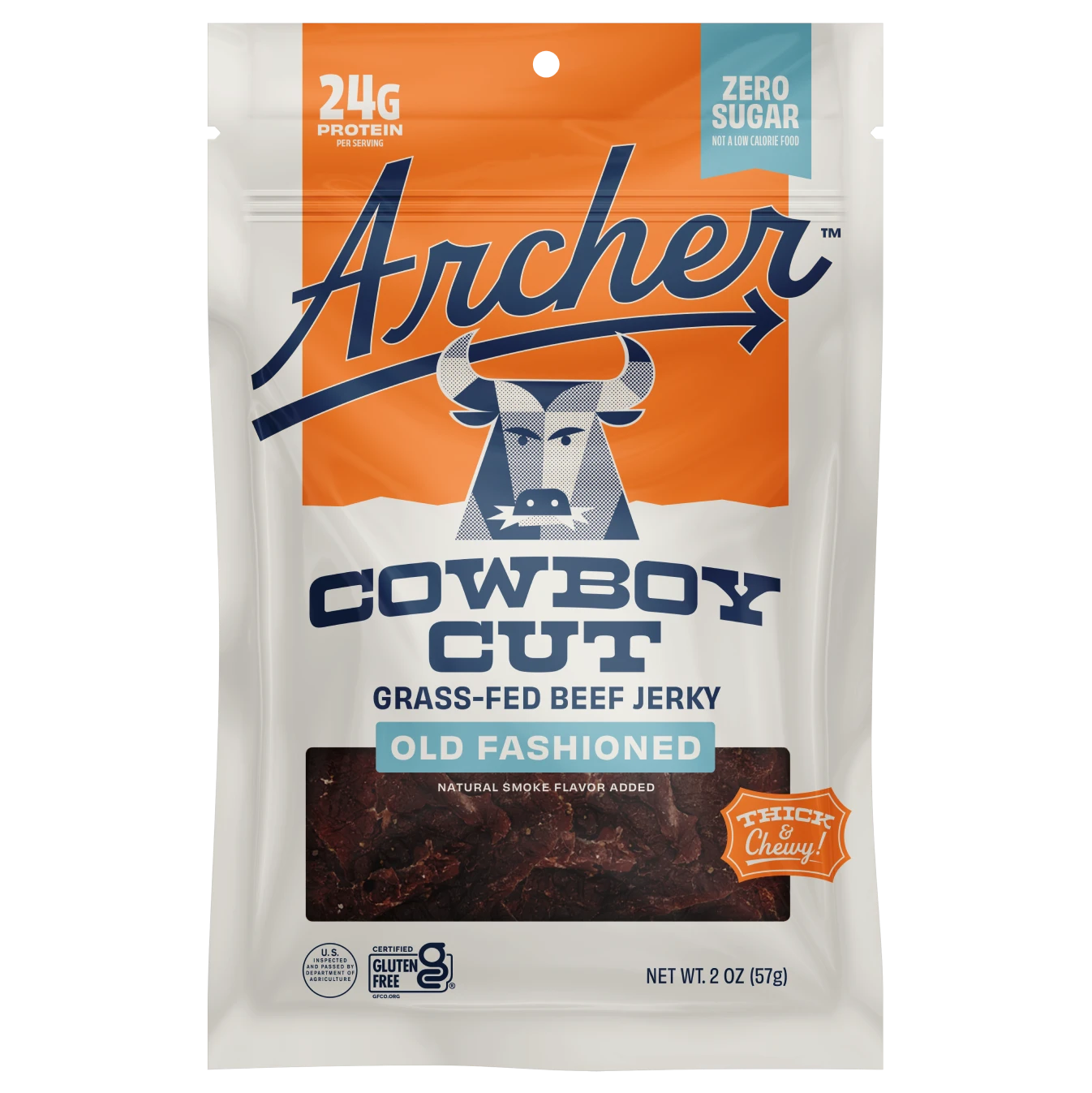 Archer Jerky Grass Fed Cowboy Cut Beef Jerky, Old Fashioned Flavor (Pack of 6, 2 oz)